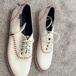 Keds Cream Sneakers with Red Stitching